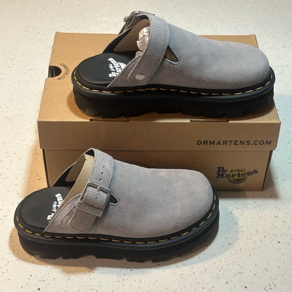 NIB Dr. Martens Zebzag Mules in Sold Out Ultimate Grey E.H. Suede